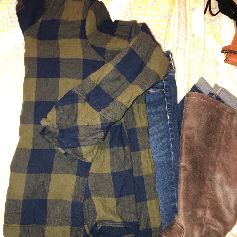 Navy Blue and Hunter Green plaid top